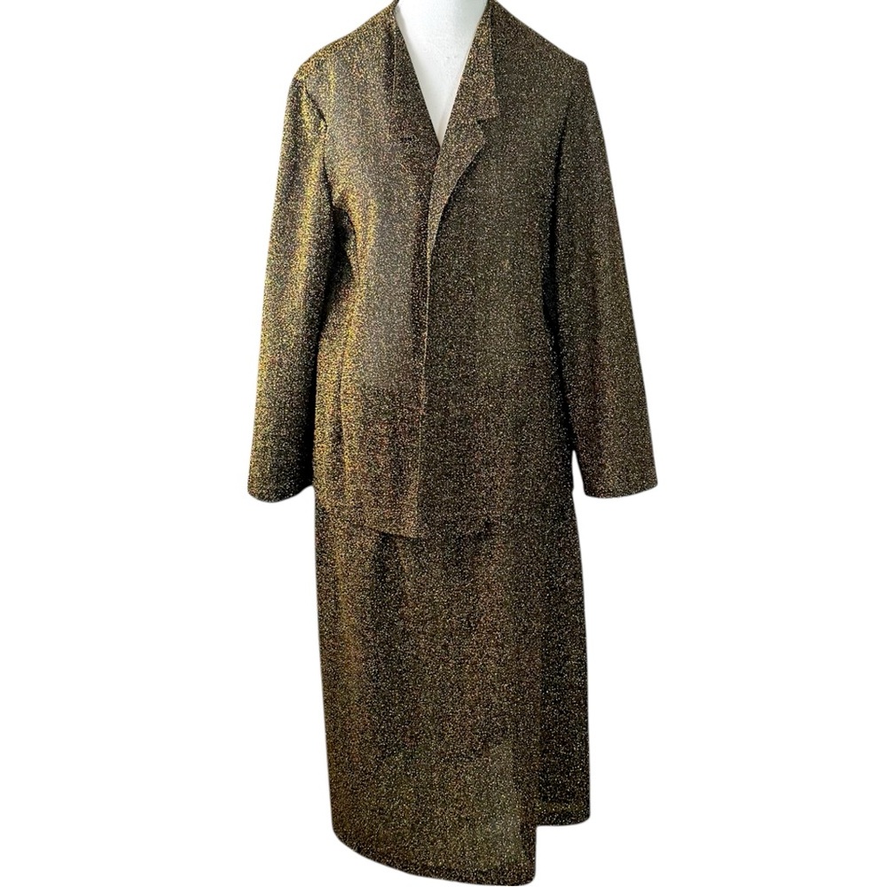Vintage 2 Pc Skirt Suit Gold Black Metallic USA Union Made ILGWU Womens 14‎